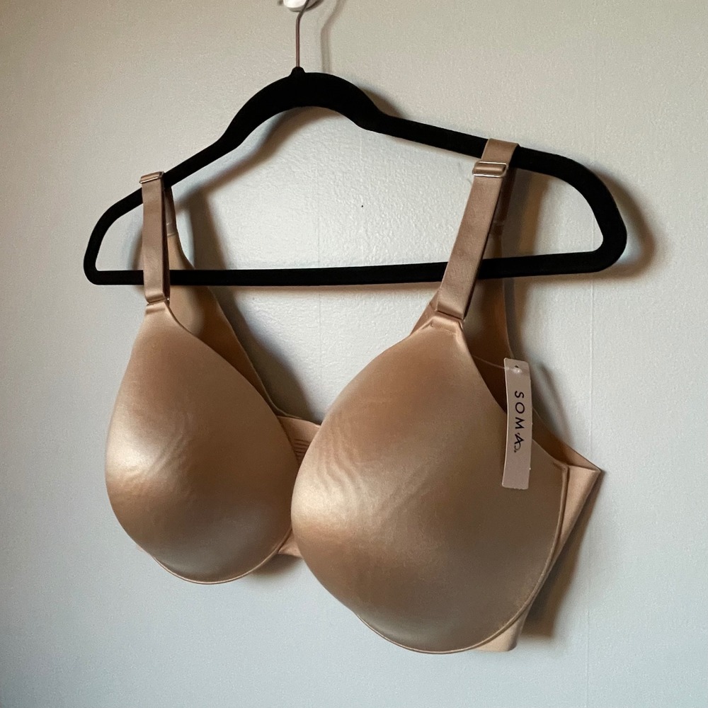 SOLD! Soma Vanishing Back Full Coverage Bra 38G Beige Smooth Underwire - Picture 5 of 10